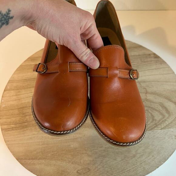 Vintage Dei Colli Made in Italy Tan Genuine Leather Buckle Stacked Heel Shoe 41 - Picture 11 of 15